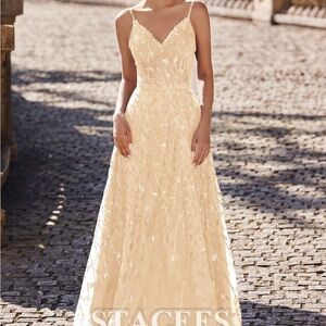 Stacees A-line V Neck Floor-Length Sequins Prom Dress with Split